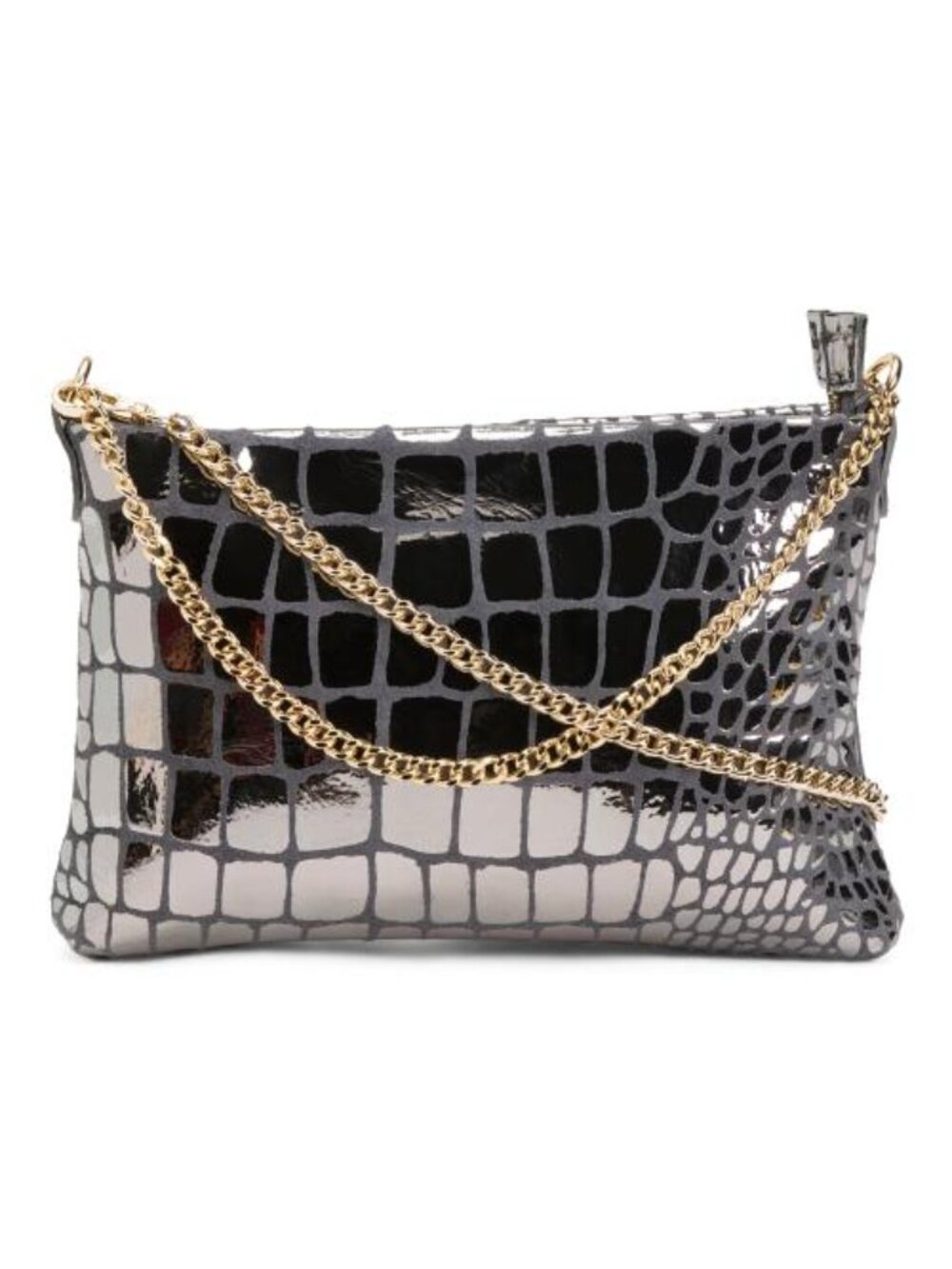 MARLON Made In Italy Patent Leather Metallic Crocodile Double Chain Crossbody